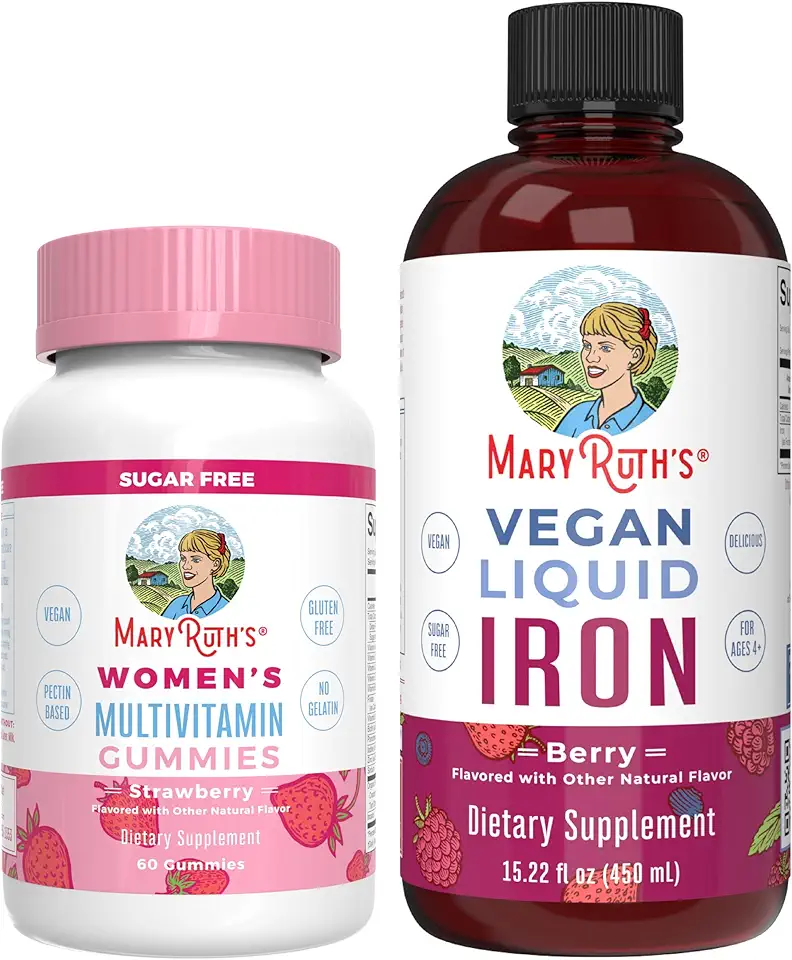MaryRuth's Multivitamin Gummies for Women (Strawberry) & Iron Liquid (Berry) | Clean Label Project Verified® | Supplements for Beauty