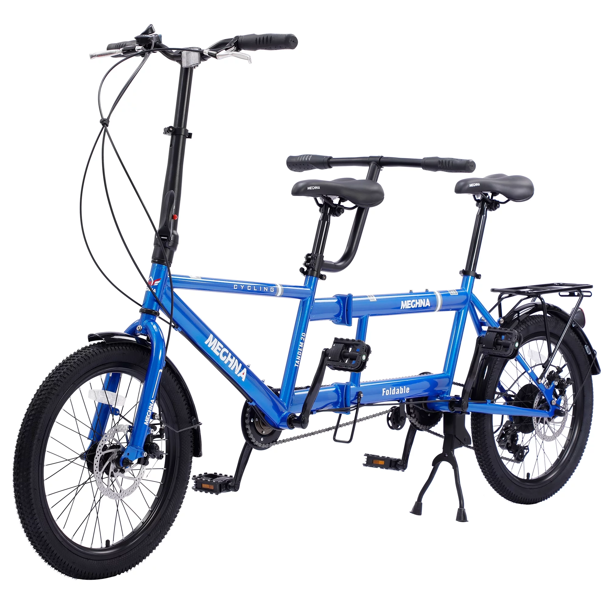 Zukka Tandem Bike 20 inches Wheels 2-Seater Shimano 7 speed Folding Tandem Adult Beach Cruiser White