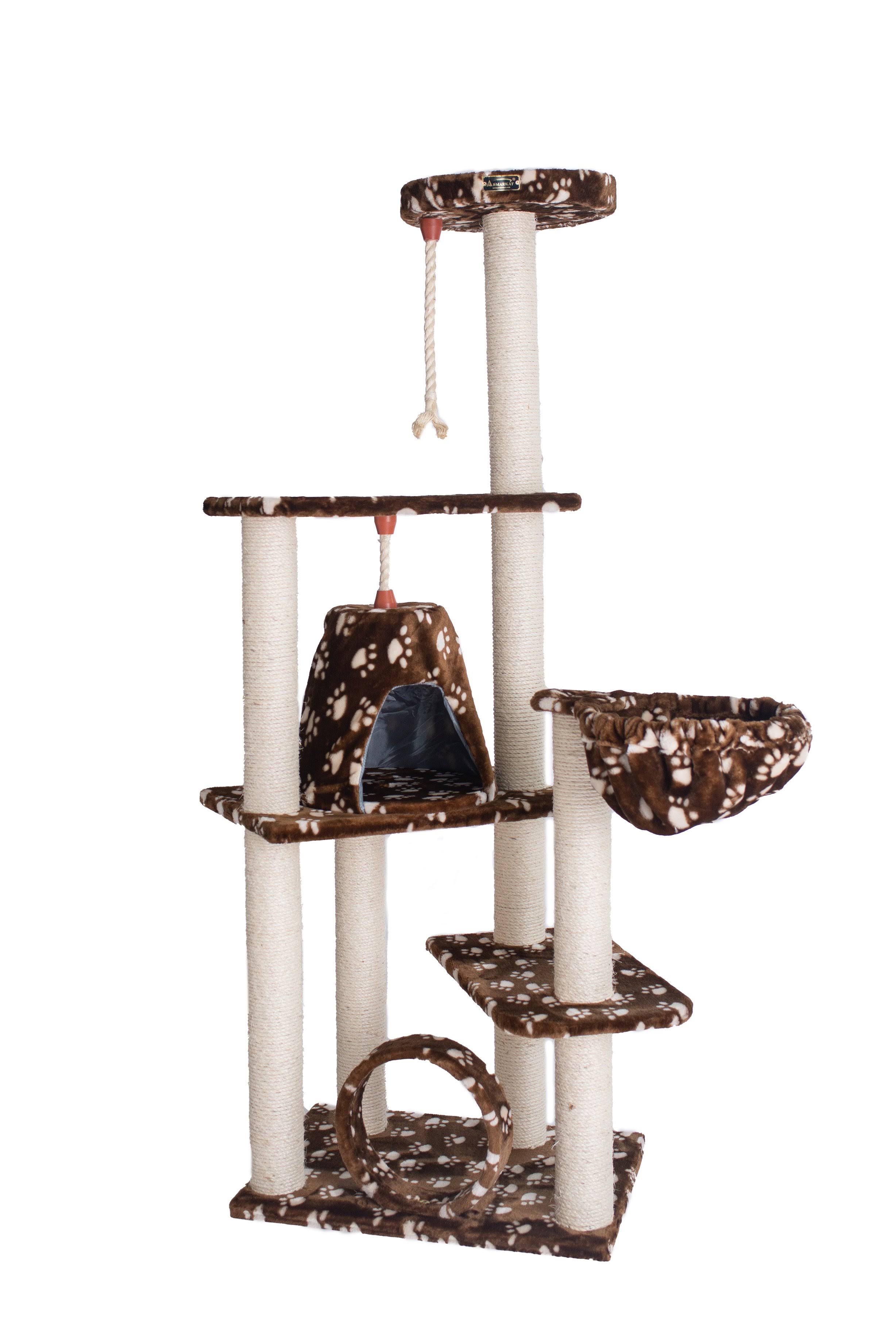Armarkat 66-Inch Cat Tree, Saddle Brown/White Paw Print