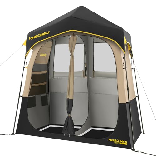 FanttikOutdoor Zeta A2 Pro Shower Tent 2 Rooms, Instant Setup in 60 Seconds with Rainfly & Windproof, Portable with Carry Bag for Family Camping