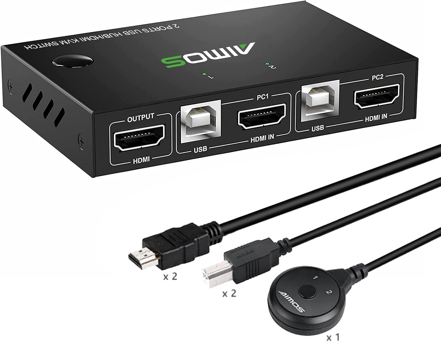 KVM Switch HDMI 2 Port Box, AIMOS USB and HDMI Switches 4 USB Hub, UHD 4K@30Hz, for 2 Computers Share Keyboard Mouse and one HD Monitor