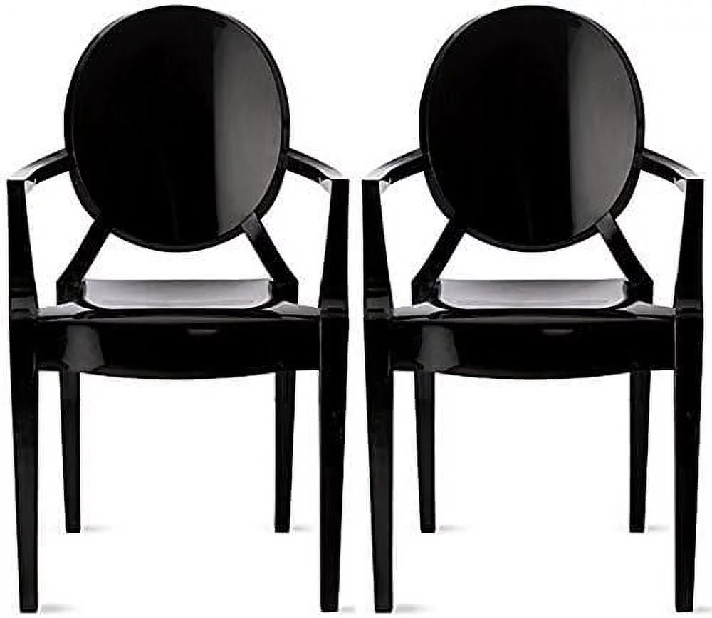 KHBIULIFE Set of 2 Black Modern Glam Ghost Chairs Chair with Arms Molded Acrylic Plastic Mirrored  Dining Retro for Writing Desk Dining Living