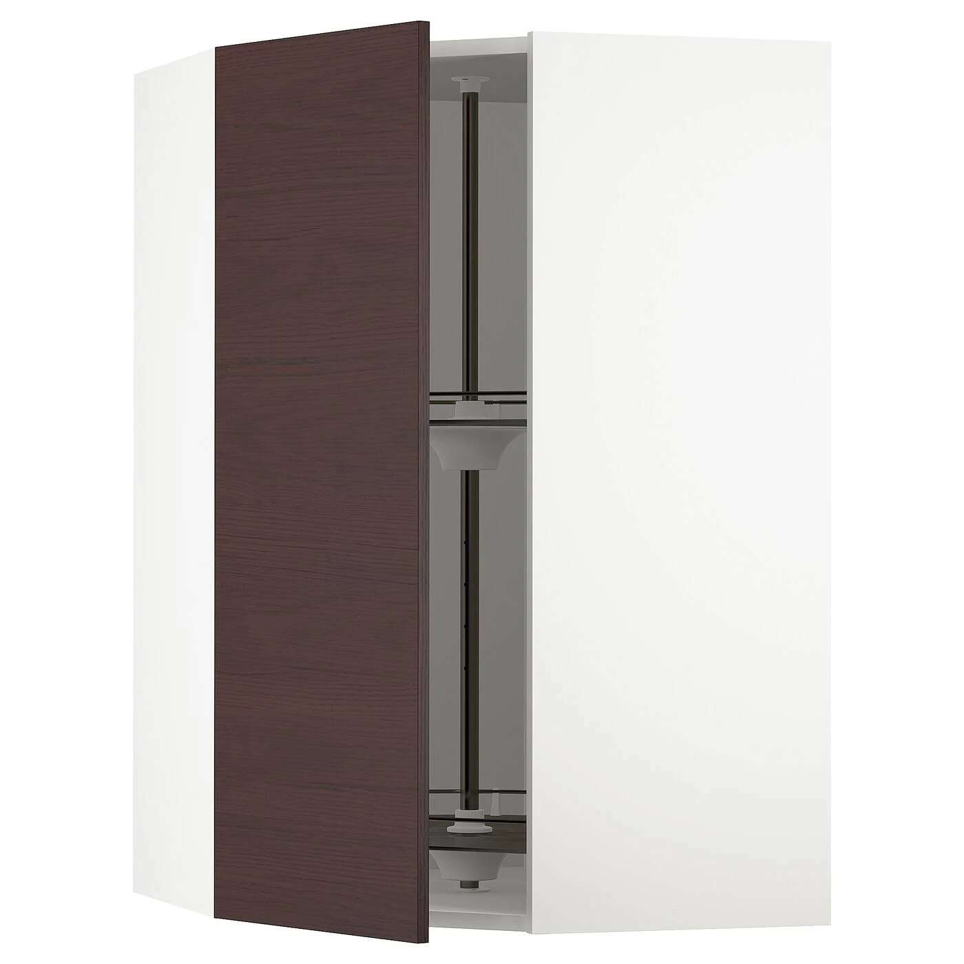IKEA - SEKTION Corner Wall Cabinet with Carousel, White Askersund/dark Brown Ash Effect, 26x15x40 79332695