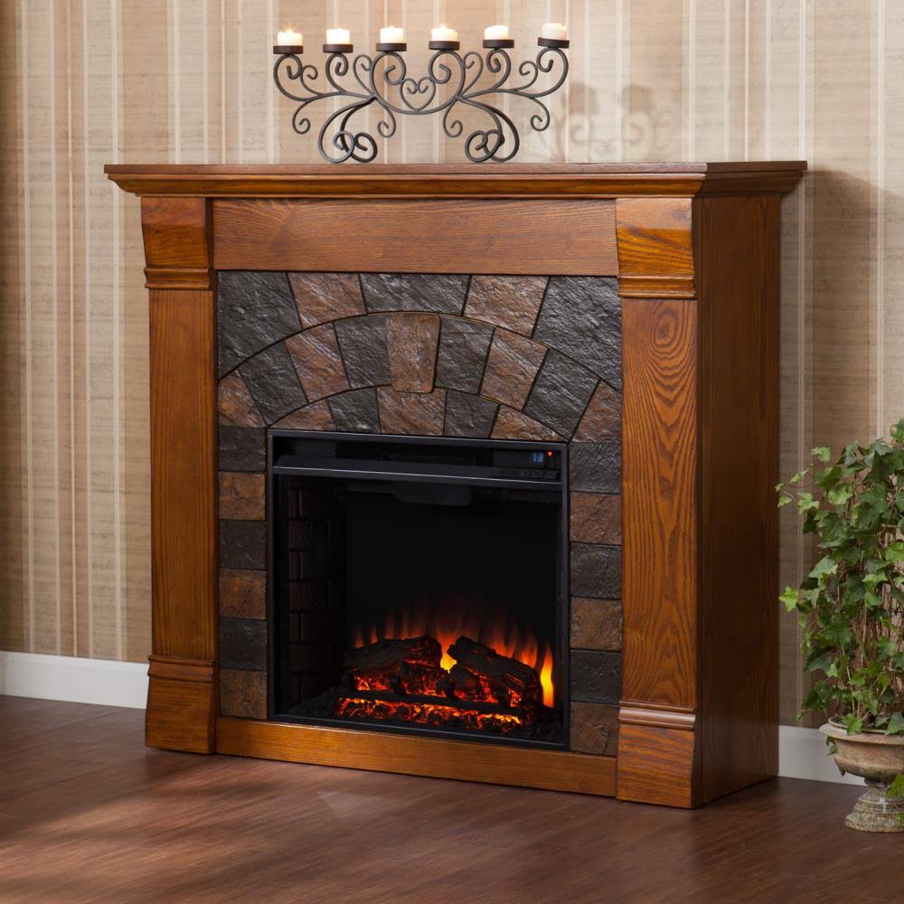 Boston Loft Furnishings 45.5-in W Salem Antique Oak Fan-Forced Electric Fireplace in Brown | ATG2829E