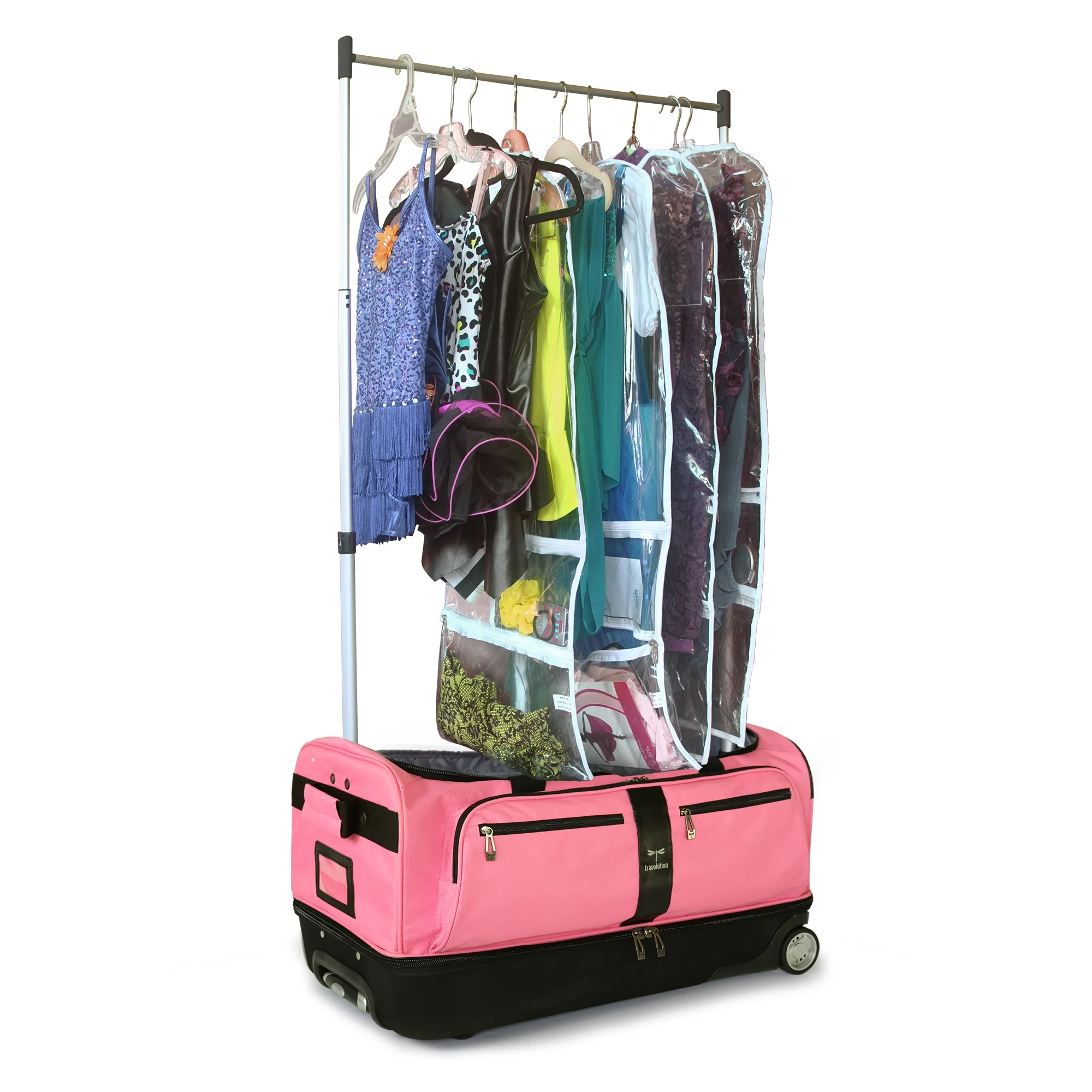 Travolution® – Newly Designed Garment Rack 28 inch Duffel with Wheels, Collapsible Lightweight Drop-Bottom Travel Luggage, Dance Costume Dream Duffel