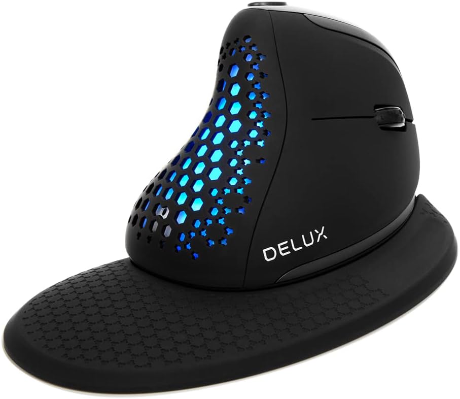 DELUX Seeker Wireless Ergonomic Vertical Mouse with OLED Screen, BT and USB Receiver, Connect with Up to 4 Devices, Thumb Wheel, 7200DPI