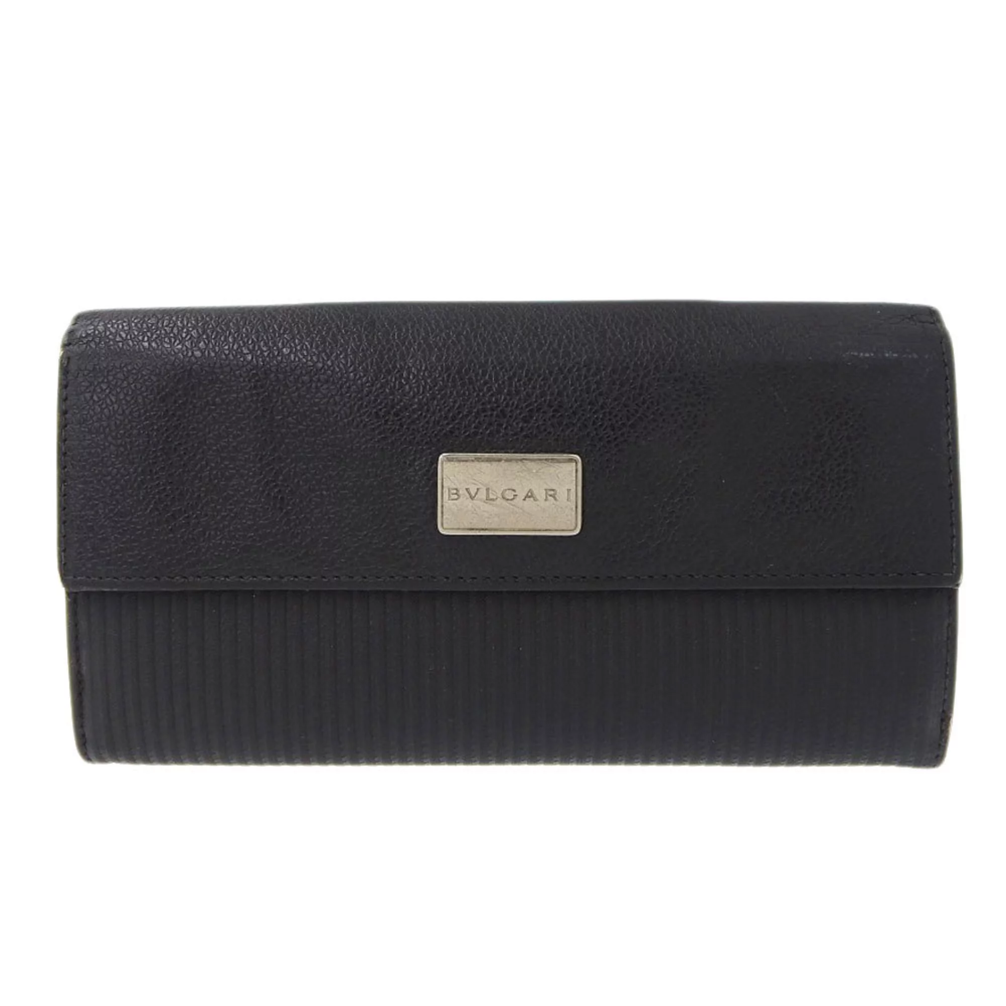 Pre-Owned Bvlgari BVLGARI Logo Millet Ligue Double Hook Long Wallet Leather Black 25556 (Good)