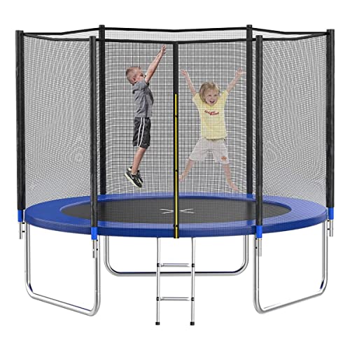 AOTOB 8FT 10FT 12FT 14 FT 15FT Trampoline with Safety Enclosure Net，Outdoor Trampoline with Basketball Hoop
