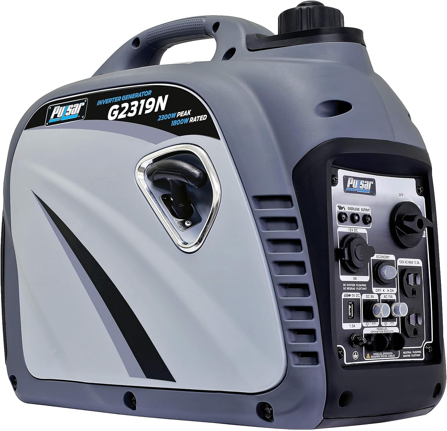Pulsar G2319N 2,300W Portable Gas-Powered Inverter Generator with USB Outlet & Parallel Capability, CARB Compliant, Gray