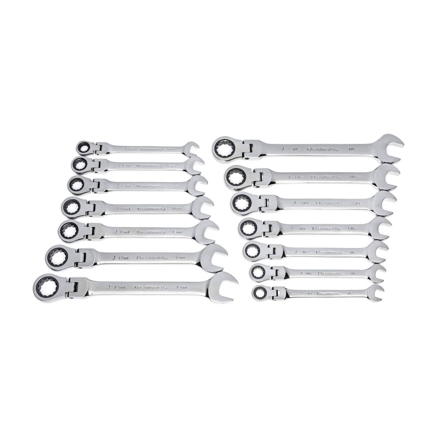 GearWrench 85141 14 pc. 12 Point Flex Head Ratcheting Combination SAE/Metric Wrench Set