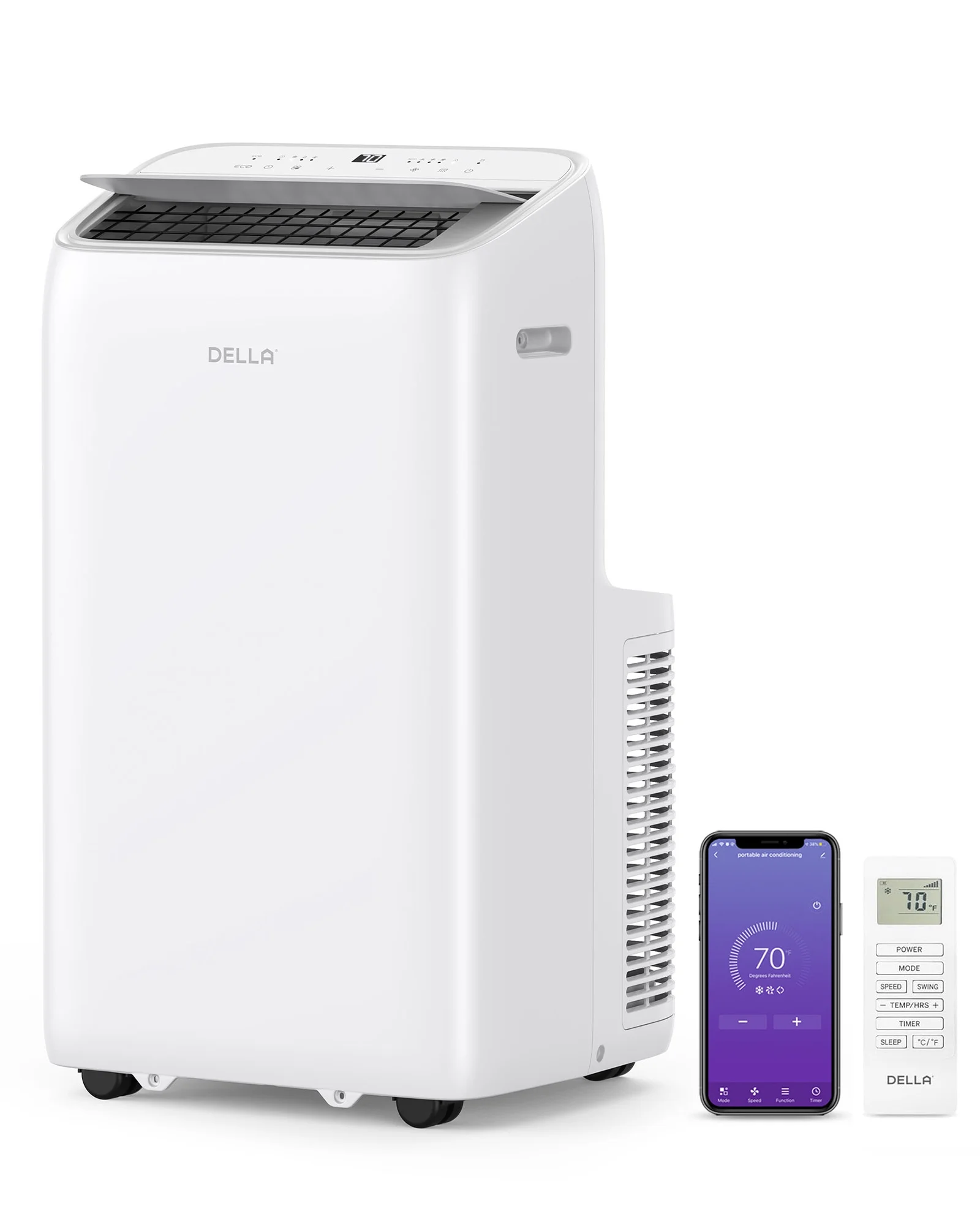 Della 14000 BTU Smart Portable Inverter Air Conditioner: Home AC Cooling Unit Cools Up To 450 Sq. Ft. with Remote & App Control, Dehumidifier & Fan