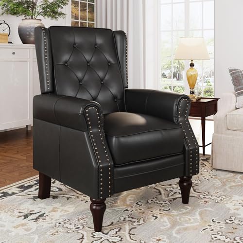 Lazy Boy Recliner Chair, Faux Leather Wingback Chair, Single Sofa Chair with Rivet Trim and Tufted Button, Club Chair with Wooden Legs