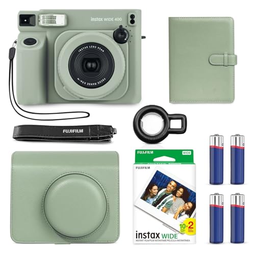 Fujifilm Instax Wide 400 Instant Camera (Sage Green) + INSTAX Wide Film (20 Exposures) + Shutter Accessories Bundle &ndash; Carrying Case