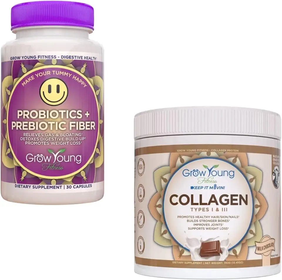 Grow Young Fitness Probiotic and Chocolate Collagen - Supports Digestive Health and Promotes Skin and Bones