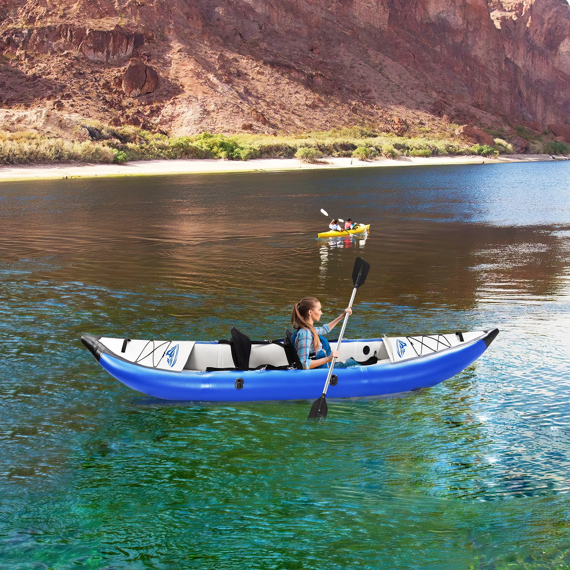 Sportaza Inflatable Kayak Set with Paddle & Air Pump, Portable Recreational Touring Kayak Foldable Fishing Touring Kayaks, Tandem 2 Person Kayak