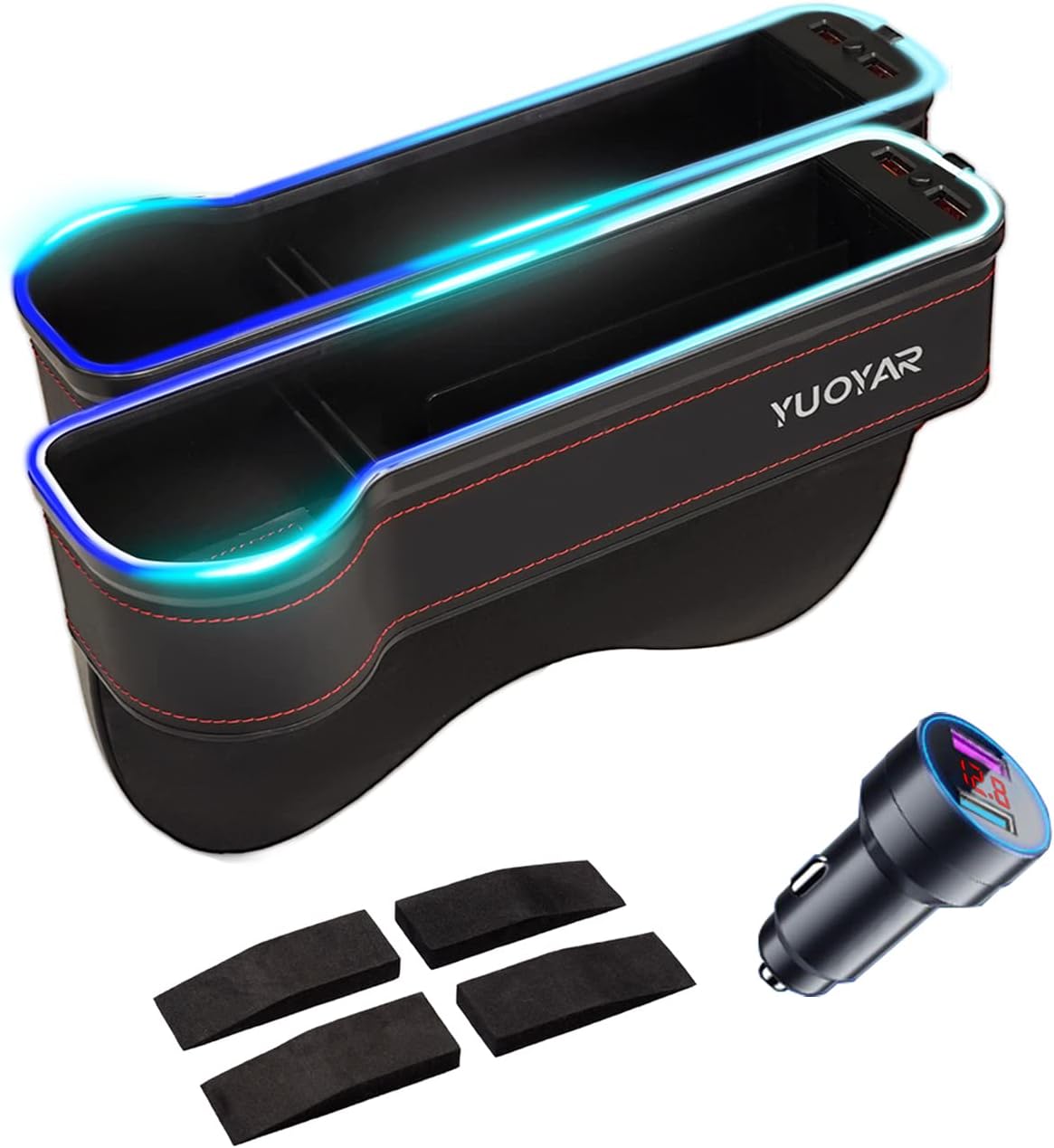 Yuoyar 2 Pack LED Light Car Seat Organizer Front Seat - Car Seat Gap Filler Organizer for Drivers