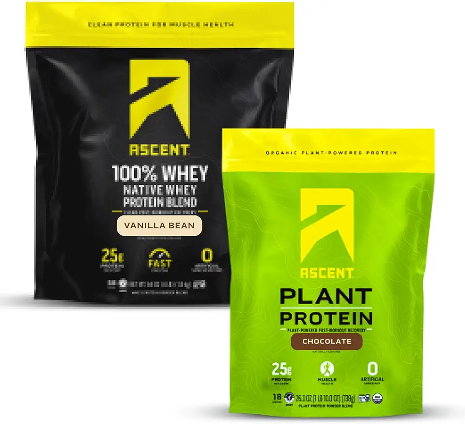 Ascent Whey + Plant Protein Powder - Vanilla Bean 4 lb & Chocolate 18 Servings - Kansas Nuitrition - HNZSDS
