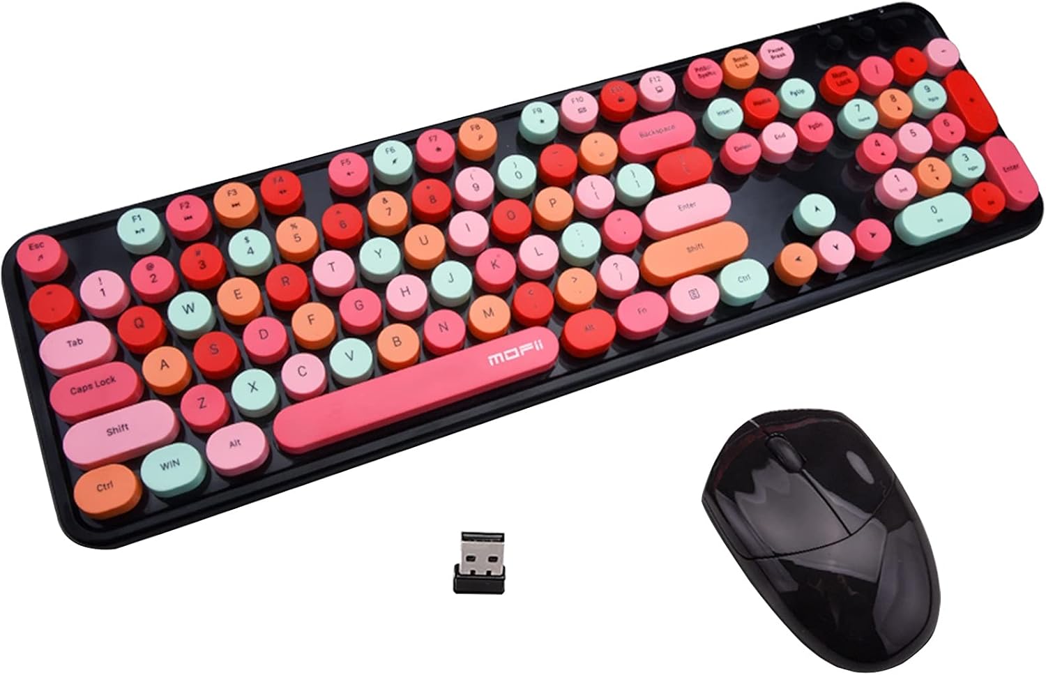 MOFii Wireless Keyboard and Mouse Set, 2.4G Cute Retro Keyboard with Colorful Round Keys