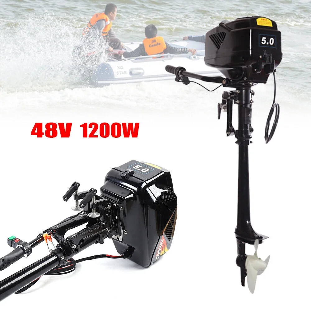 HANGKAI Electric Outboard Motor 1200W  Pure Copper Core Brushless Motor Fishing Boat Engine Long Shaft 48V Omni-directional Rotary Joystick W/ 90°