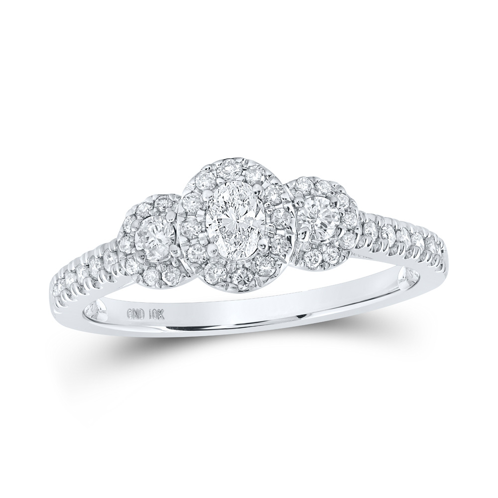 Women's Solid 10kt White Gold Oval Diamond 3-stone Bridal Wedding Engagement Ring 1/2 Cttw Ring Size 7.5