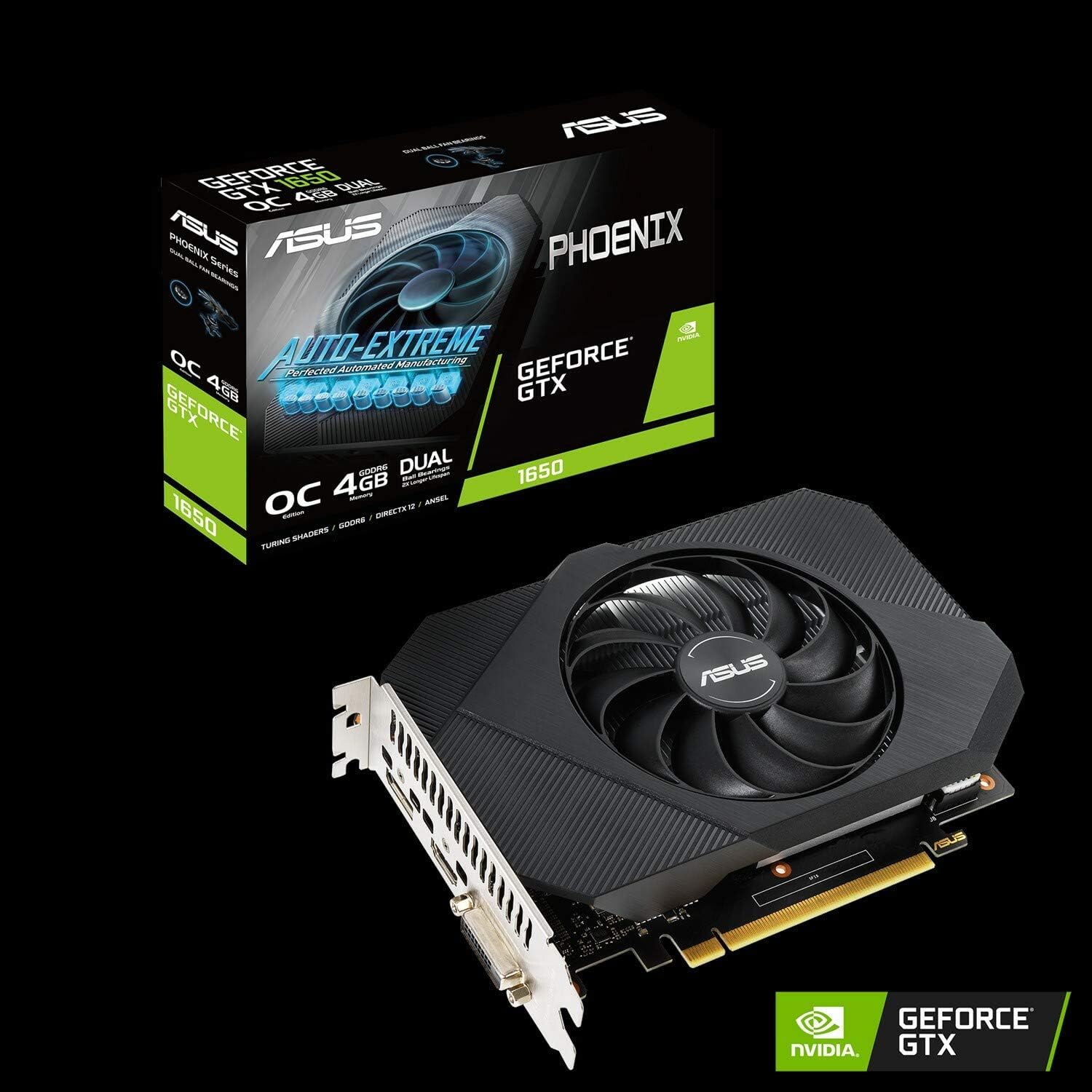 ASUS Phoenix NVIDIA GeForce GTX 1650 OC Edition Gaming Graphics Card (PCIe 3.0, 4GB GDDR6 Memory, HDMI, DisplayPort, DVI-D, 1x 6-pin Power Connector