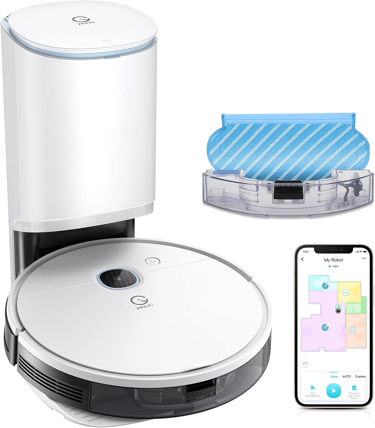 yeedi Vac Station Robot Vacuum and Mop, Self-Emptying 3 in 1, 30 Days Auto Empty, 3000Pa Suction, Carpet Detect, Smart Mapping, Editable Map