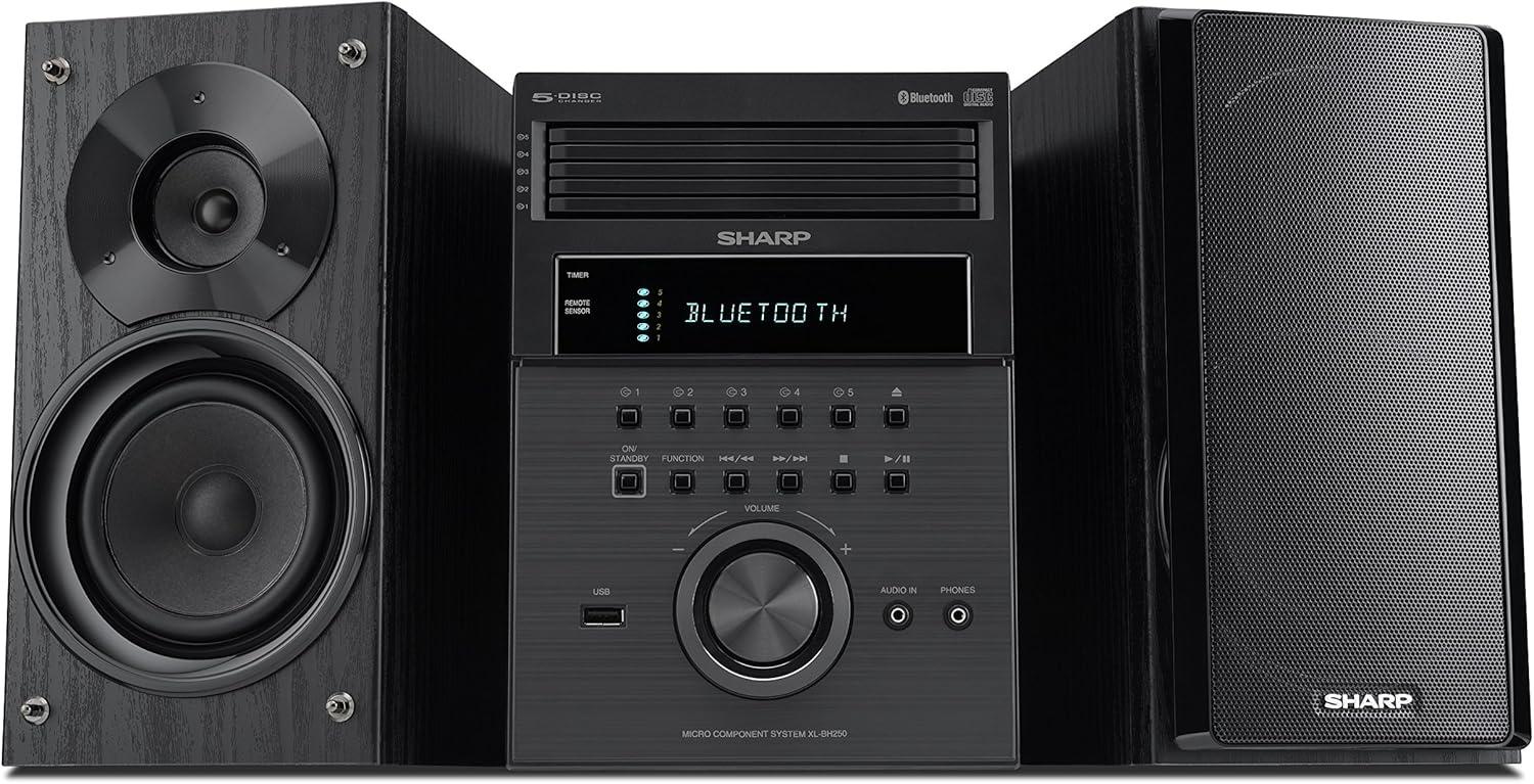 Sharp XL-BH250(GL) Limited Edition 5-Disc Micro Shelf Executive Speaker System with Bluetooth, USB Port for MP3 Playback, AM/FM