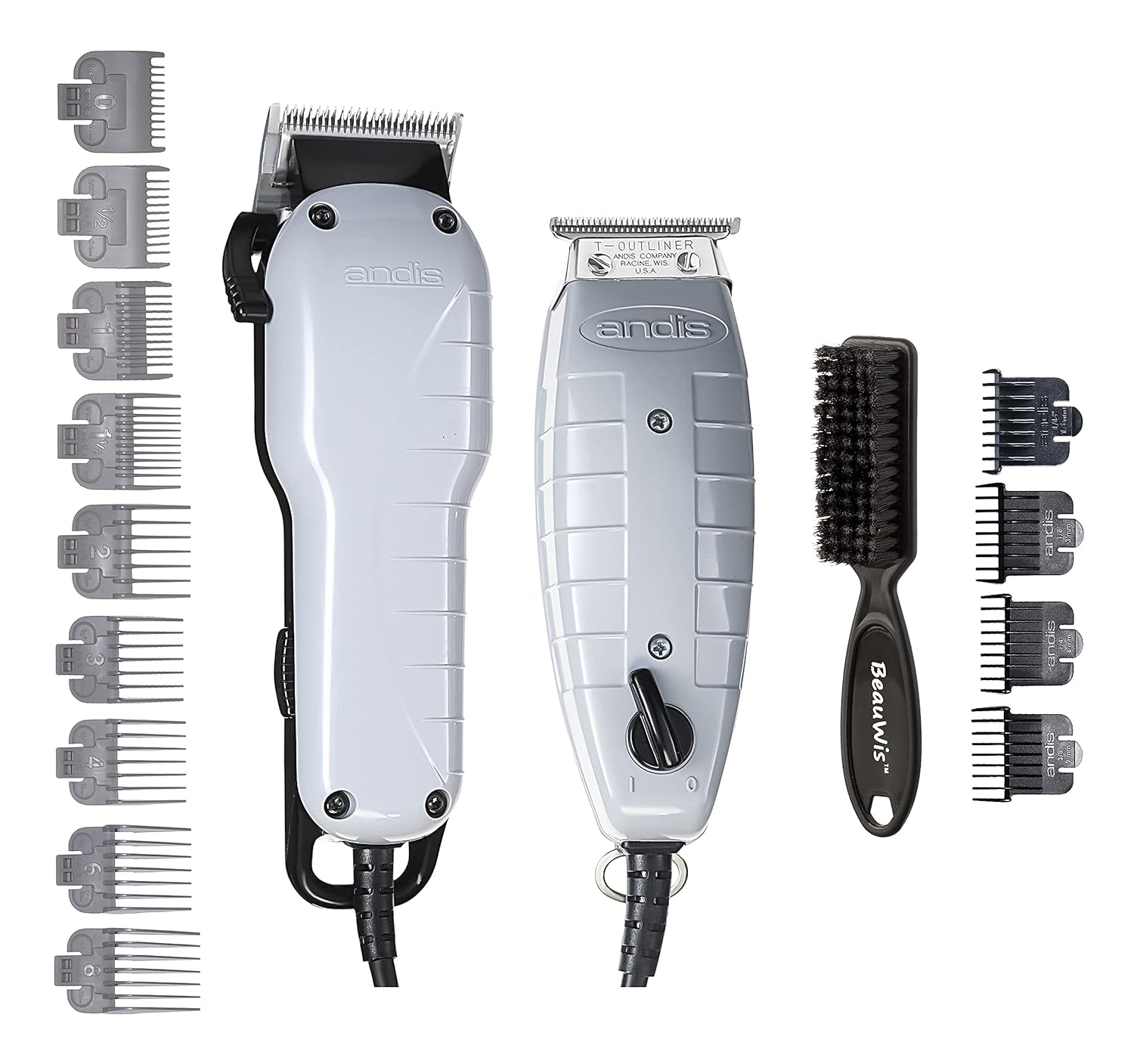 Andis Barber Combo-Powerful High-Speed Adjustable Clipper Blade & T-Outliner T-Blade Trimmer with fine Teeth for Dry Shaving
