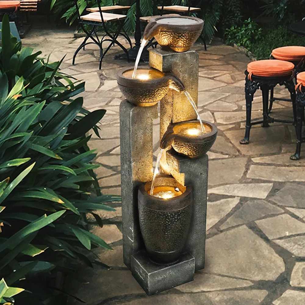 Willwolf 40'' Outdoor Water Fountain with Lights, Electric Resin Fountain for Garden