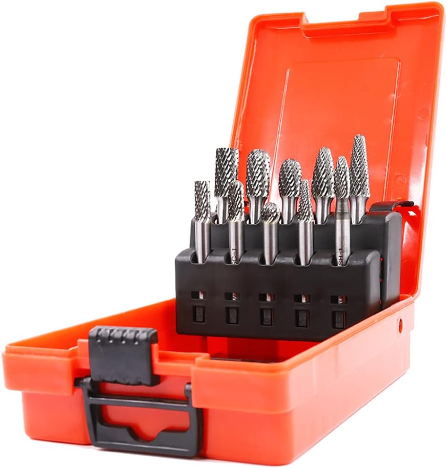 WUWTOOLS Tungsten Carbide Rotary Burrs Set 1/4 Shank file bit 10PCS Double cut Rotary tool Die grinder Drill Accessories Metal Steel Wood Glass
