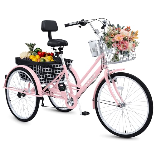 26 Inch Tricycle for Adults, 7 Speed Beach Cruiser Bike Adult Tricycles for Women Men, 3 Wheel Bikes for Adults Large Seat with Backrest