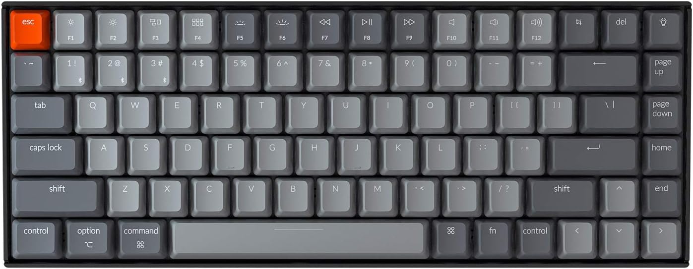 Keychron K2 75% Layout Bluetooth Mechanical Keyboard with Gateron G Pro Blue Switch/White LED Backlit/USB C/Anti Ghosting/N-Key Rollover/Compact 84