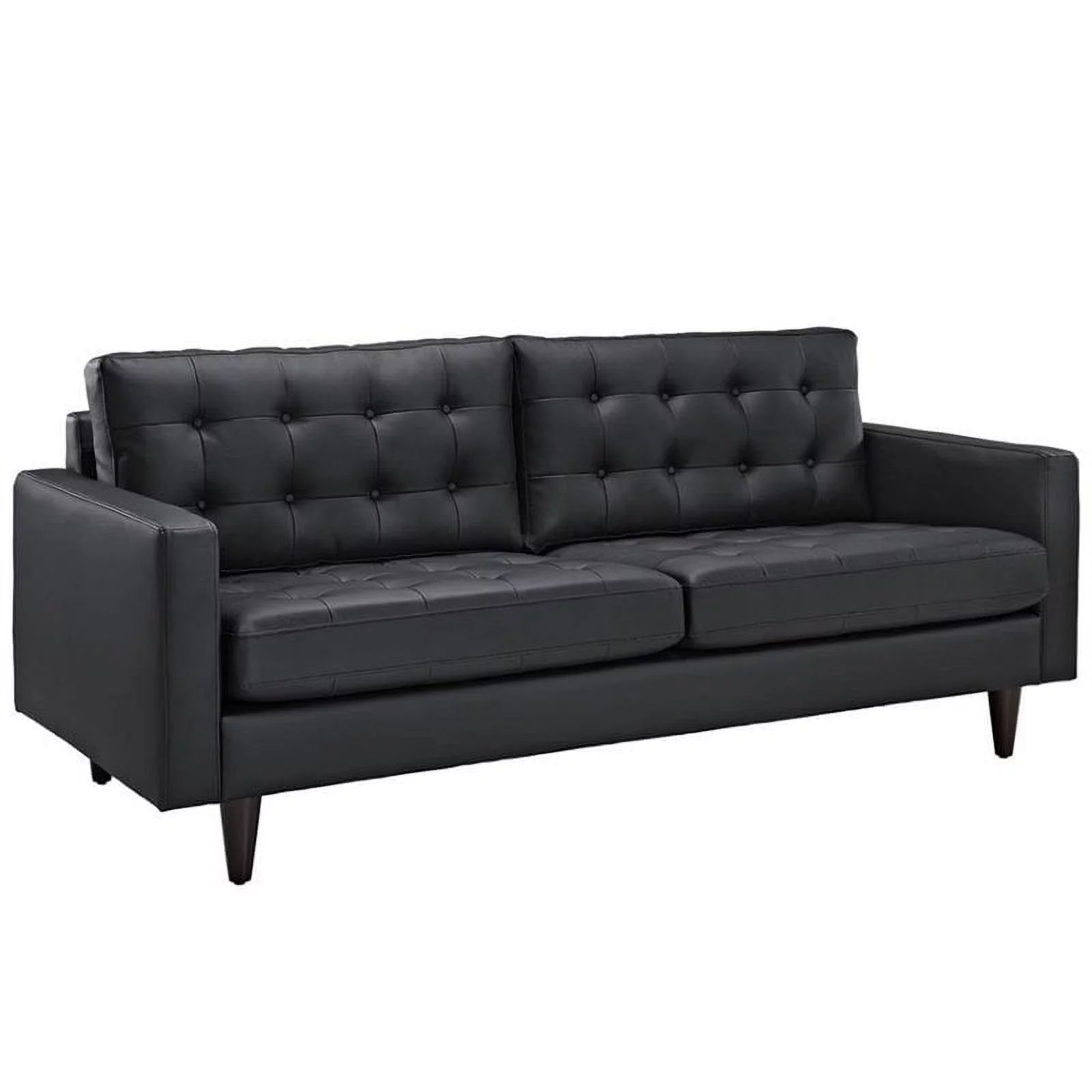 Maklaine Leather Tufted Sofa in Black
