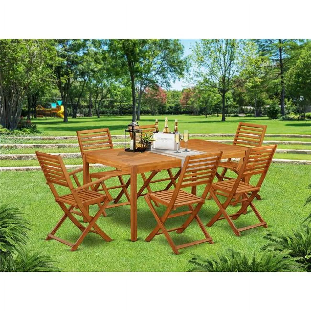 7 Piece Cameron Acacia Hardwood Patio Area Furniture Set - Natural Oil