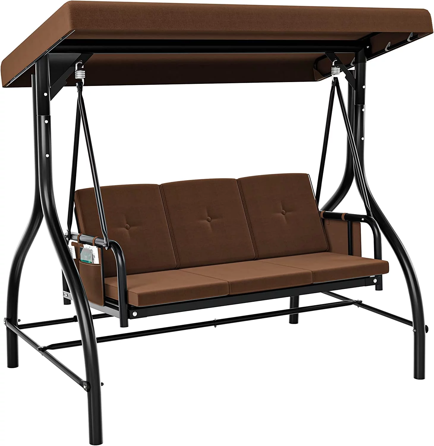 Dextrus Porch Swing Bed 3-Seats Outdoor Patio Swing Heavy Duty Swing Chair with Adjustable Canopy Removable Cushion, Suitable for Adult in Garden
