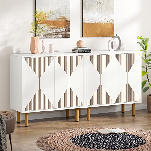 Tribesigns Modern Grey Storage Cabinet Set, Freestanding Floor Cabinet, Classic 59 inches Sideboard, Wood Buffet Cabinet with Doors