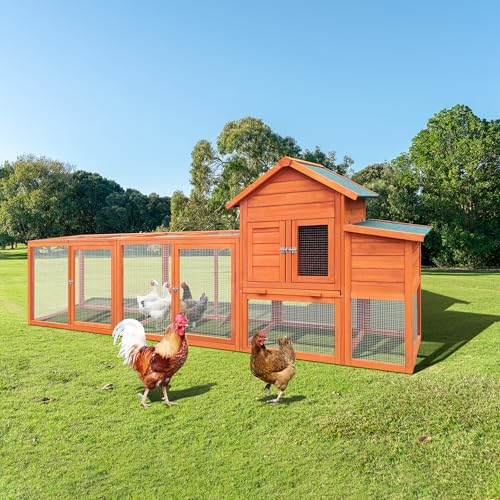 KEIKI 122＂Large Wooden Chicken Coop with Run and Nesting Box, Outdoor Hen House, Wooden Poultry Cage Wire Fence Poultry Cage - Radiant Selections