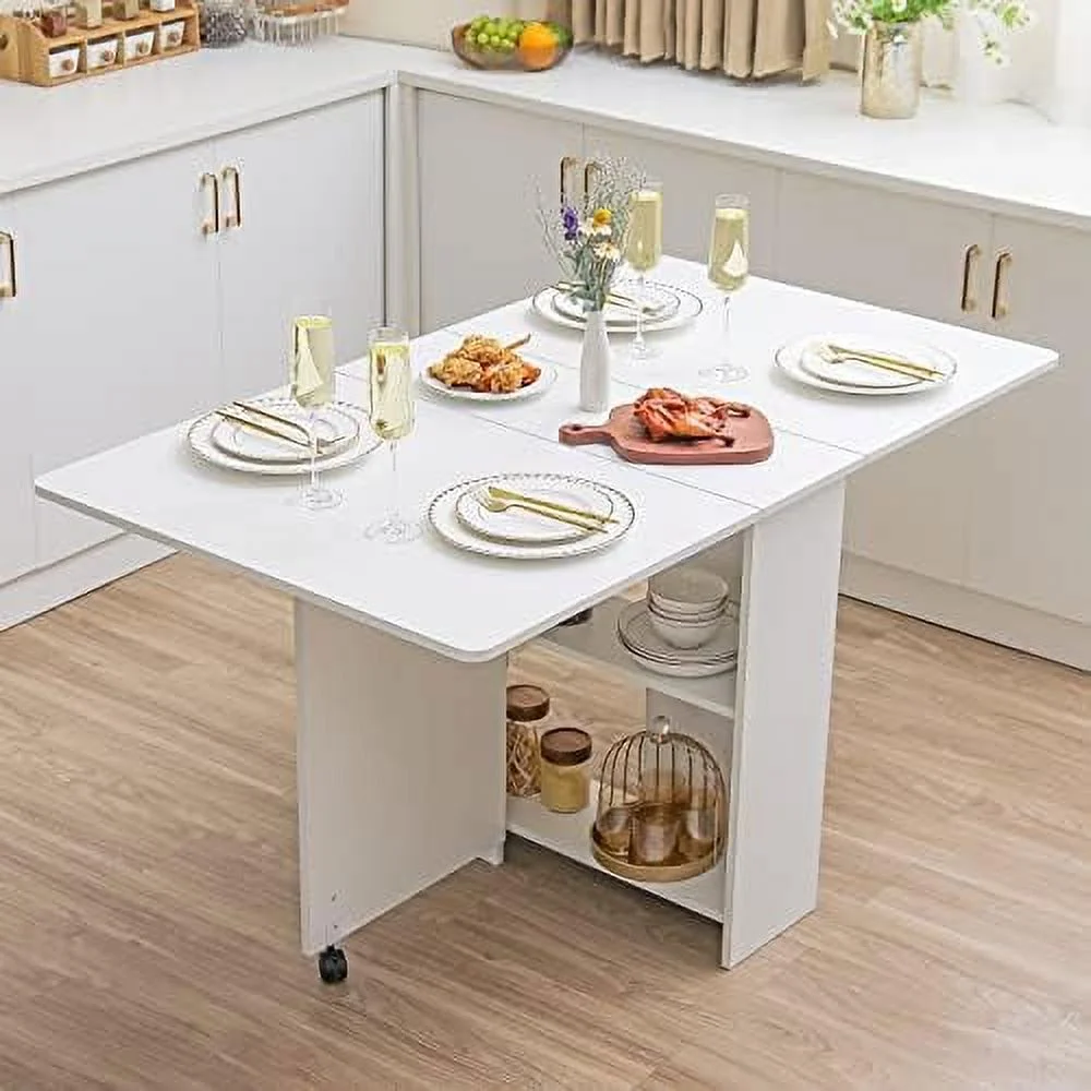 KHBIULIFE Folding Dining Table Drop Leaf Table for Small Spaces with  Racks Multifunction Space Saving Table Extension Dinner Table for Kitchen