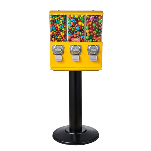 VEVOR Commercial Vending Machine, Triple Compartment Candy Dispenser with Iron Stand, Gumball and Candy Machine for Business