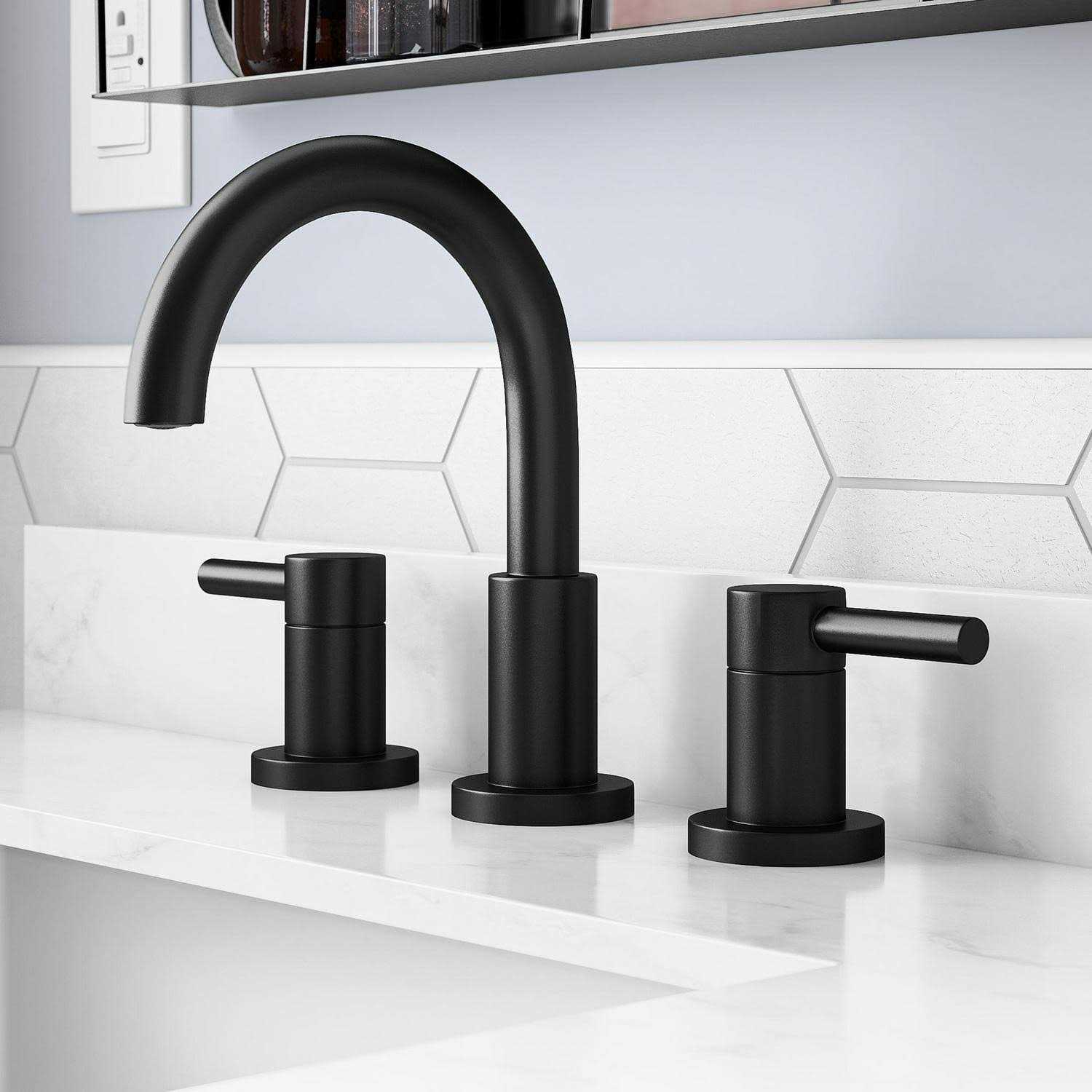 allen + roth Harlow Matte Black 2-Handle Widespread WaterSense Bathroom Sink Faucet with Drain - Shop Hardware Tools Online Store
