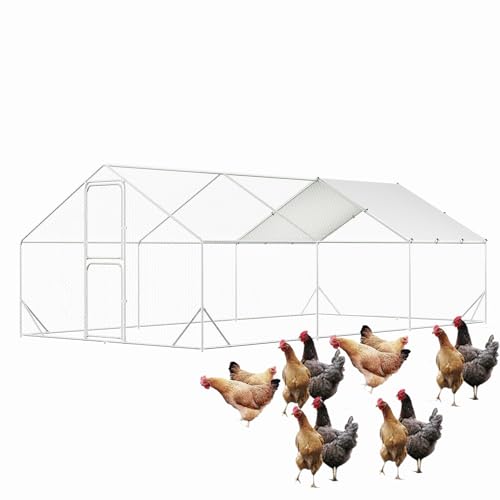 Large Metal Chicken Coop for 12-20 Chickens, Walk in Chicken Coop with Cover, Heavy Duty Poultry Cage for Chicken Run