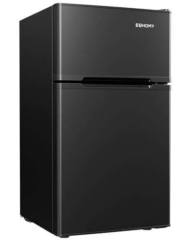 EUHOMY Mini Fridge with Freezer, 3.2 Cu.Ft Mini Refrigerator, Dorm Fridge with 2 Door For Bedroom/Apartment/Office-Food Storage Cooling Drink, Black