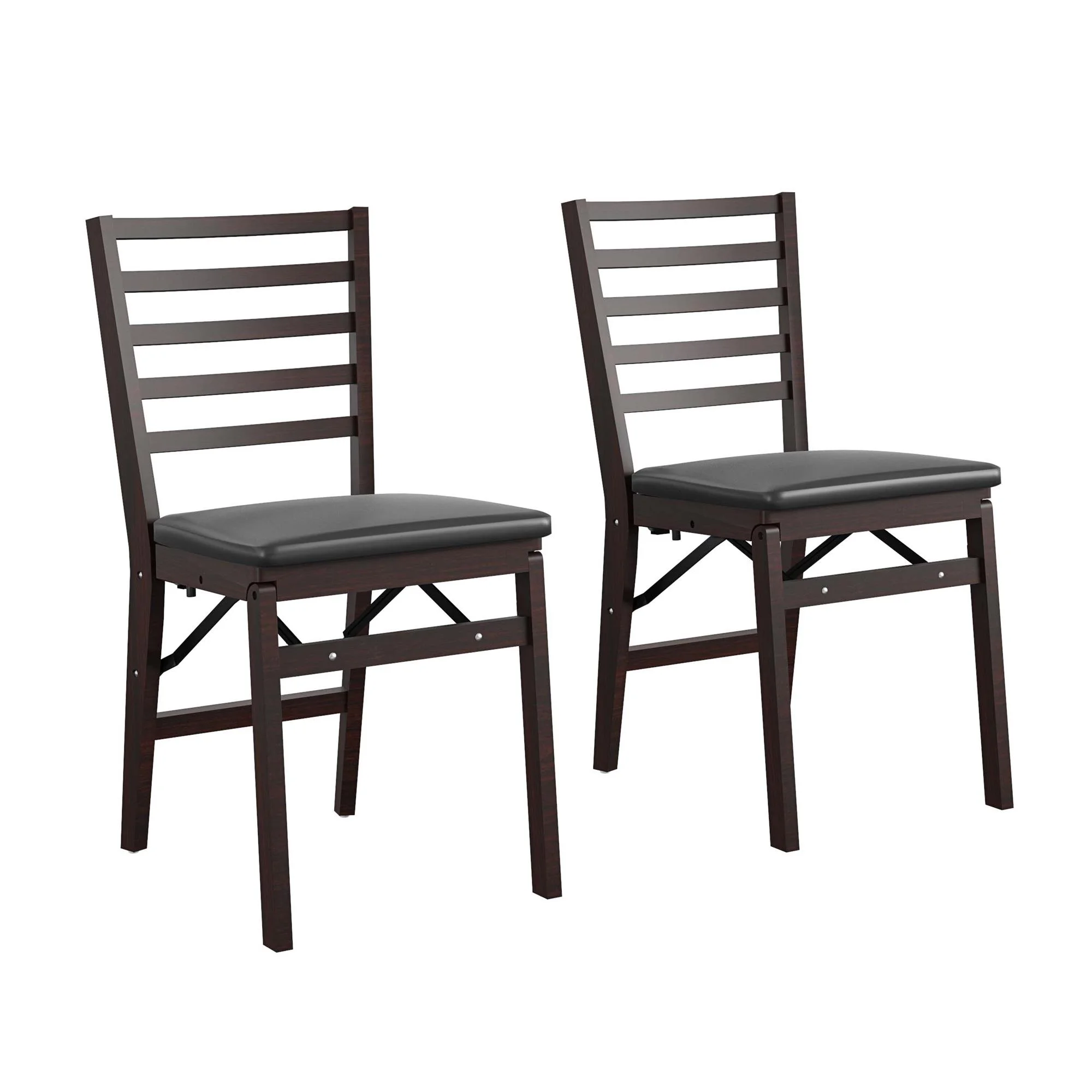 COSCO Contoured Back Wood Folding Chair with Vinyl Padded Seat, Dark Mahogany, 2-Pack