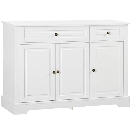 , Sideboard, Cabinet, Modern Kitchen Cabinet with 2 Drawers and Adjustable Shelves, Coffee Bar Cabinet, White Servers, Sideboards & Buffets