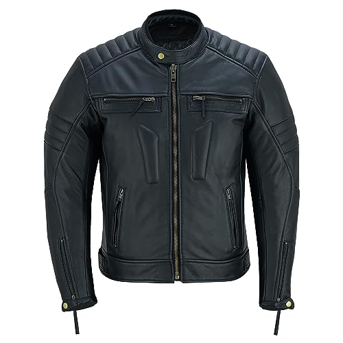 Men's Motorbike Leather Jacket Distress Zip Up Bikers Riding Protection Motorcycle Leather Jackets