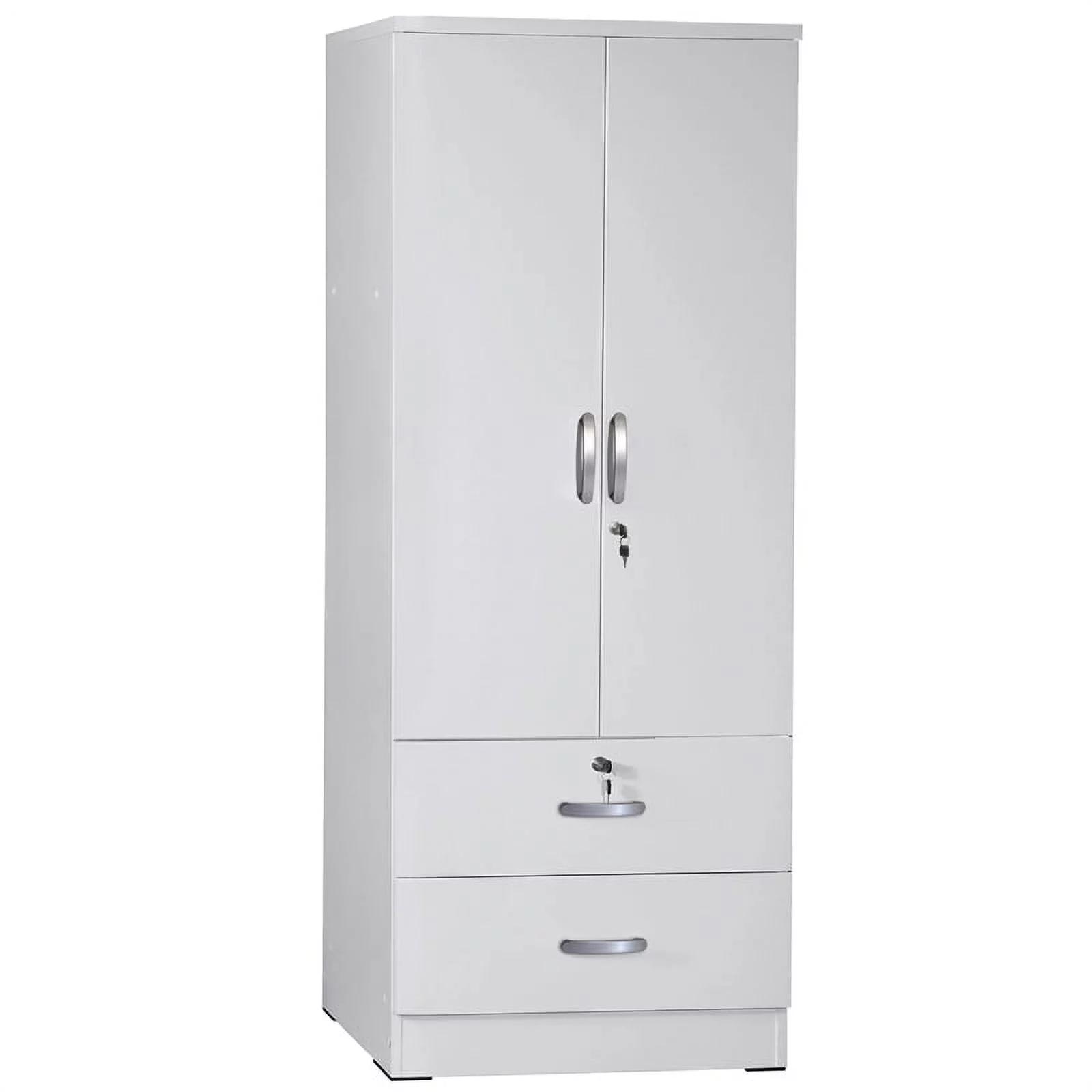 Pemberly Row Wood 2-Door Wardrobe Armoire with 2-Drawers in White