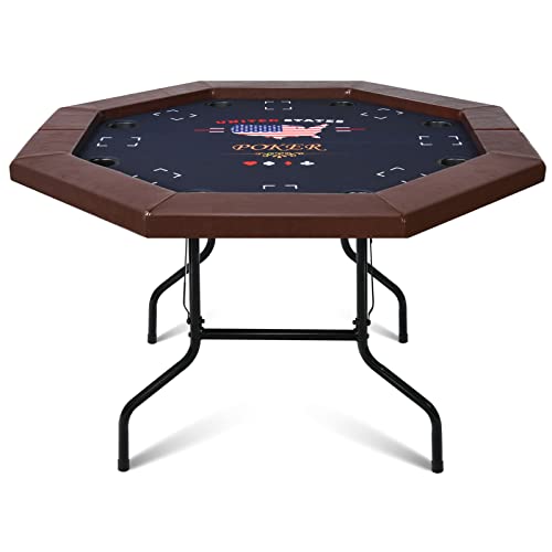 8 Players Poker Table Foldable,50inch Upgraded Folding Octagon Casion Table, Portable Texas Holedem Table w/Stainless Steel Cup Holders