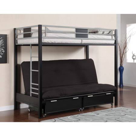 Furniture of America Shad Twin Over Futon Metal Bunk Bed, Black u0026 Silver