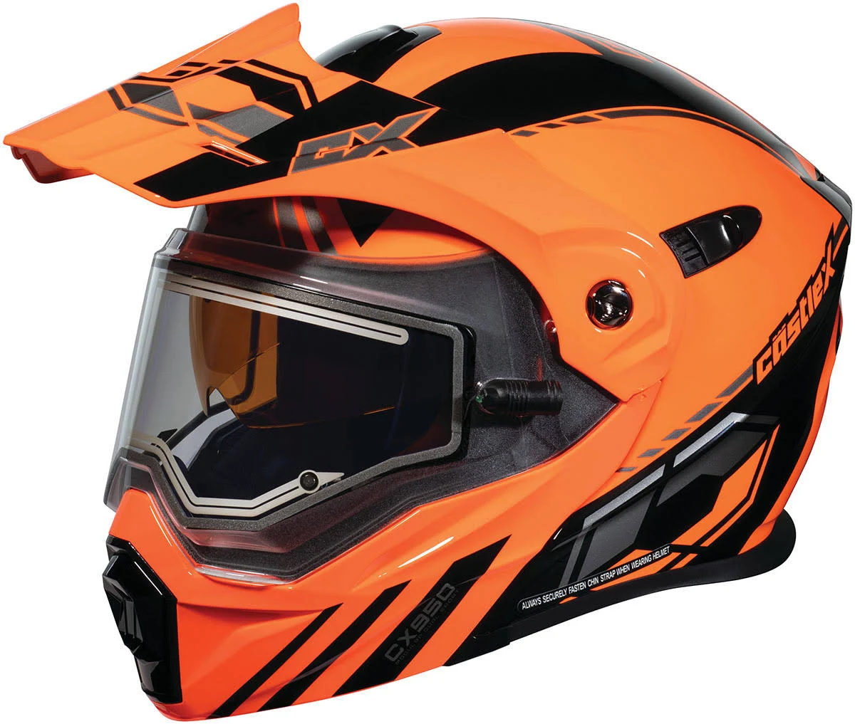 Castle x Exo-cx950 Task Modular Electric Snowmobile Helmet - Gloss Orange/Black (2XL)