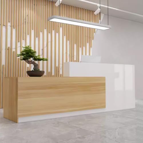 Reception Counter Desk Modern Retail Counter L-shaped Reception Desk with Counter and Lockable Drawer Modern Office Receptionist Desk for Spa, Shop